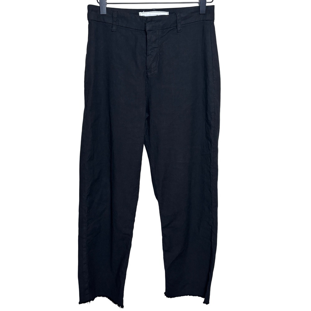 Frank & Eileen Black Straight Leg Frayed Hem Ankle Cropped Trouser Pants Women 2